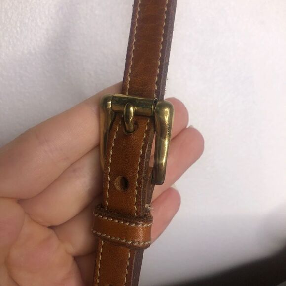 Dooney & Bourke Vintage AWL‎ Navy Crossbody Bag Tan Leather Rare Blue Purse Flap - Picture 7 of 12